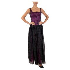 1990S Black Embroidered Silk Organza Ball Gown Lined In Hot Pink Satin