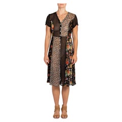 Vintage 1990S Black 
Floral Chiffon Patch Work Grunge Dress