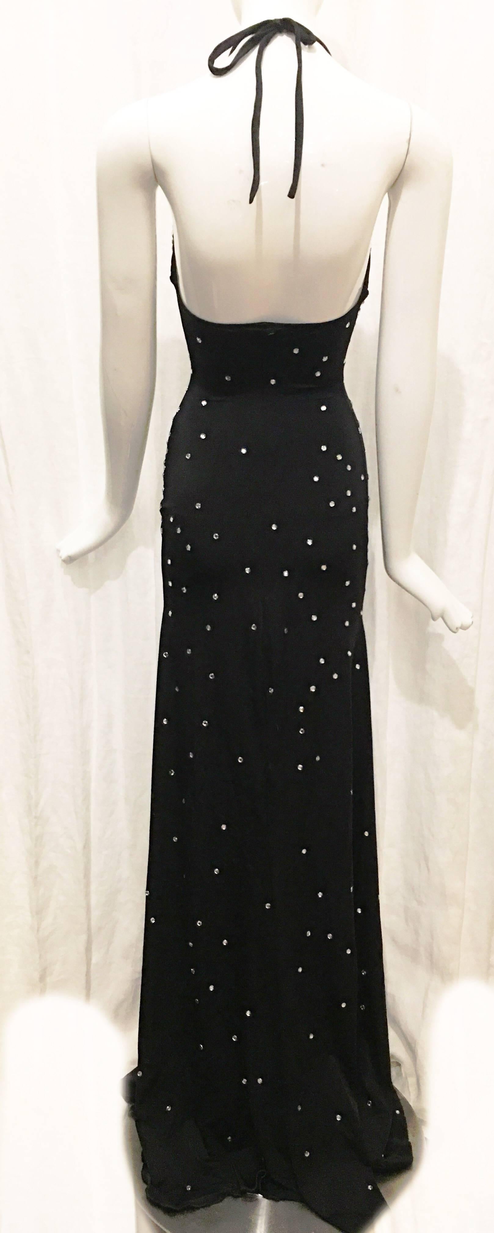 Black Full Length Rhinestone Embellished Halter Dress, 1990s  In Excellent Condition For Sale In Brooklyn, NY