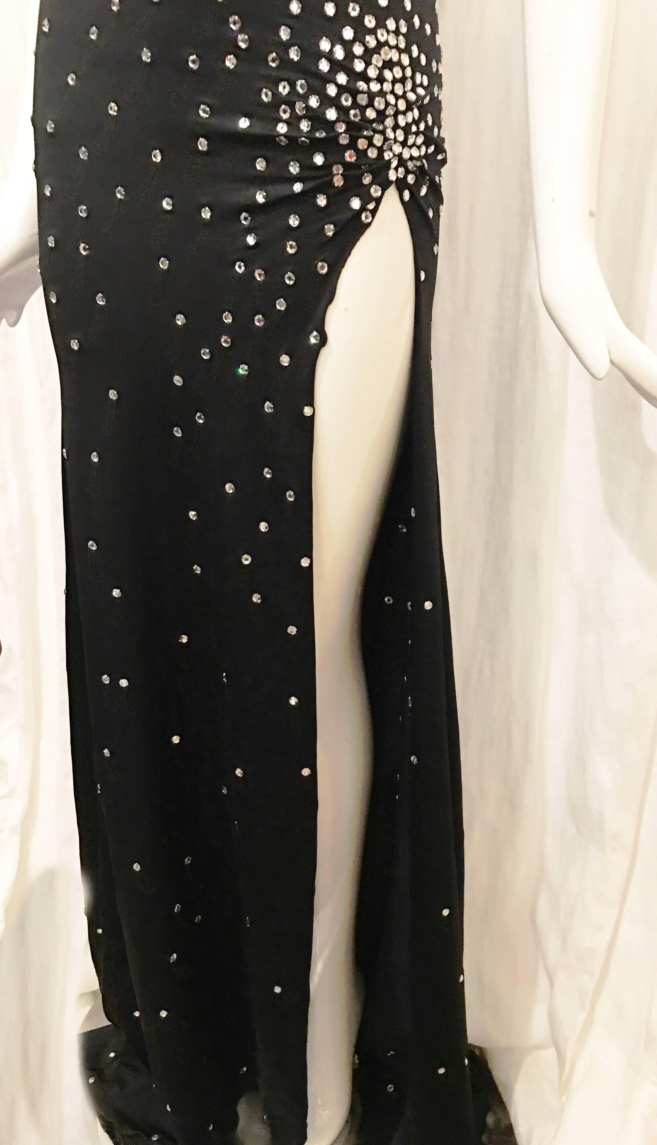 Women's or Men's Black Full Length Rhinestone Embellished Halter Dress, 1990s  For Sale