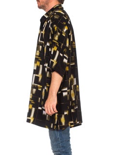 1990S Black & Gold Polyester Men's Short Sleeve Shirt