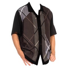 Vintage 1990S Black & Grey Poly/Rayon Knit Rat Pack Style Mens Shirt