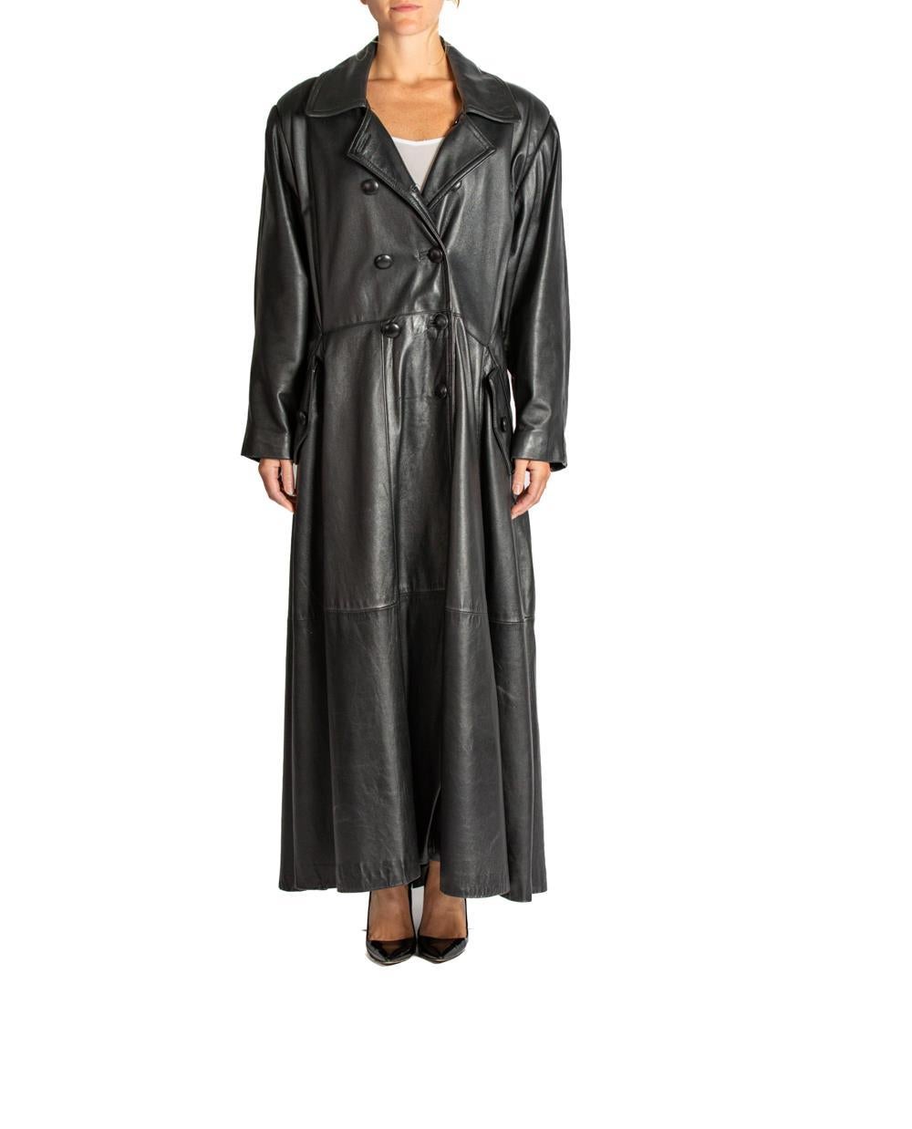 1990S Black Leather Full Duster Coat In Excellent Condition In New York, NY