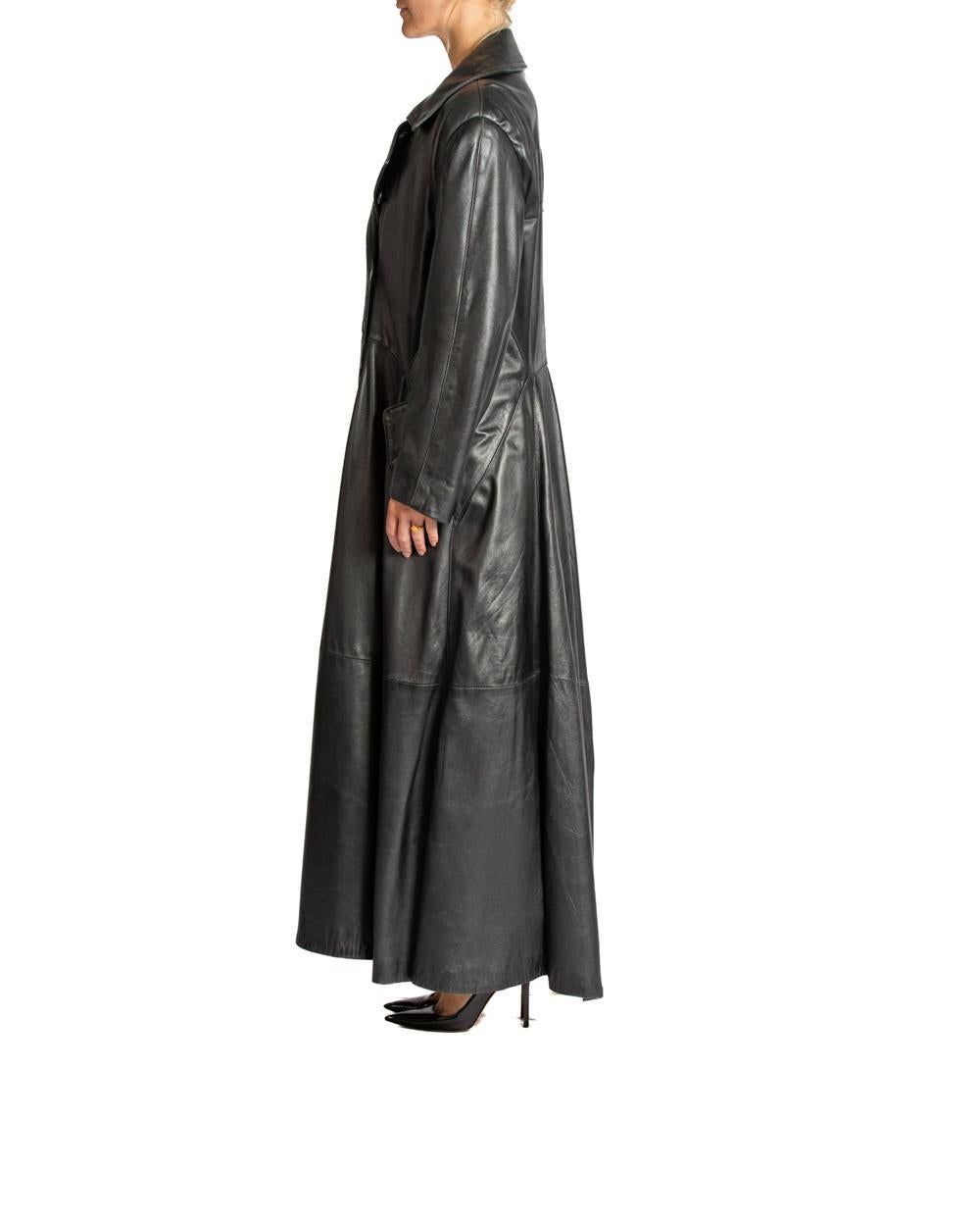 Women's 1990S Black Leather Full Duster Coat