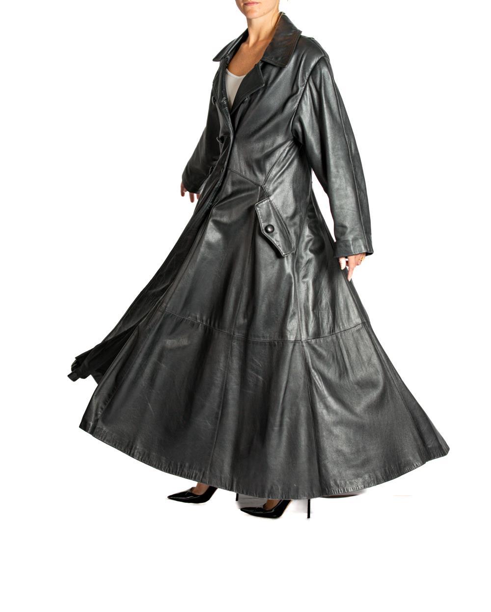 1990S Black Leather Full Duster Coat 2