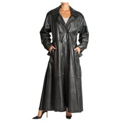 1990S Black Leather Full Duster Coat