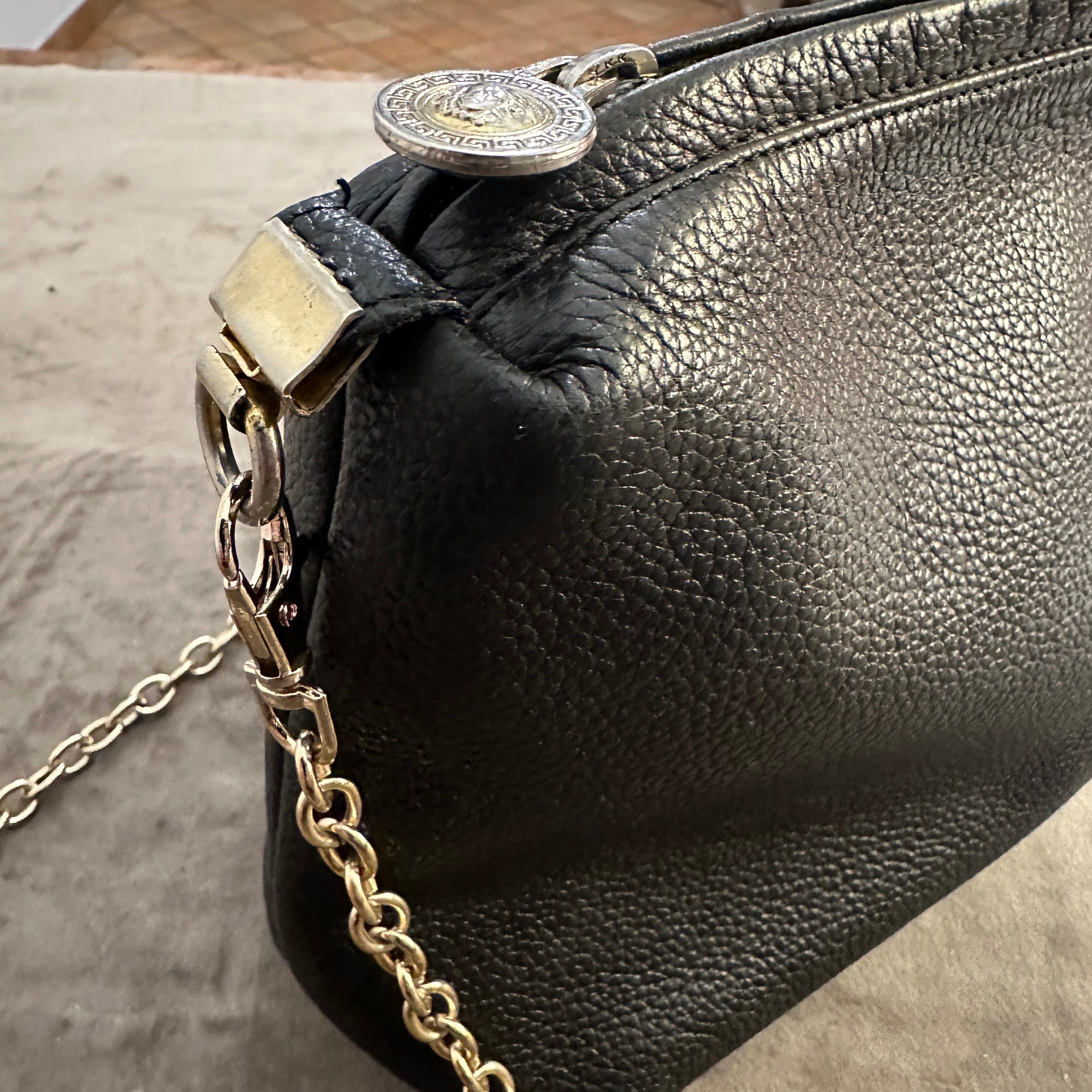 1990s Black Leather Medusa Bag by Gianni Versace For Sale 6