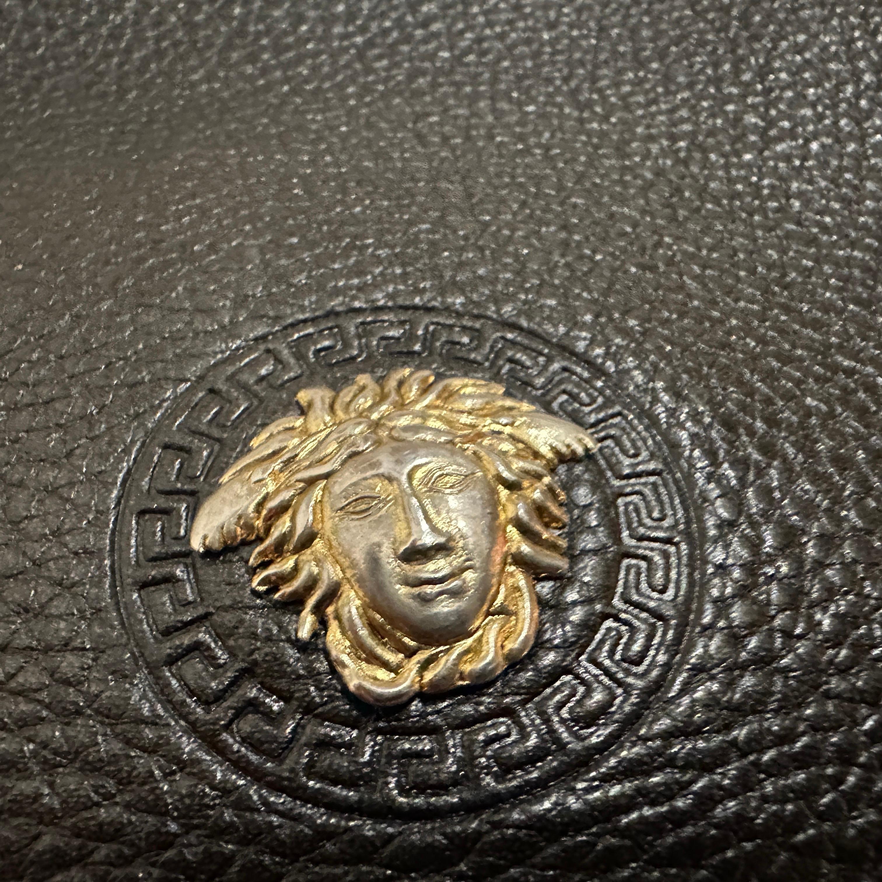 1990s Black Leather Medusa Bag by Gianni Versace For Sale 1
