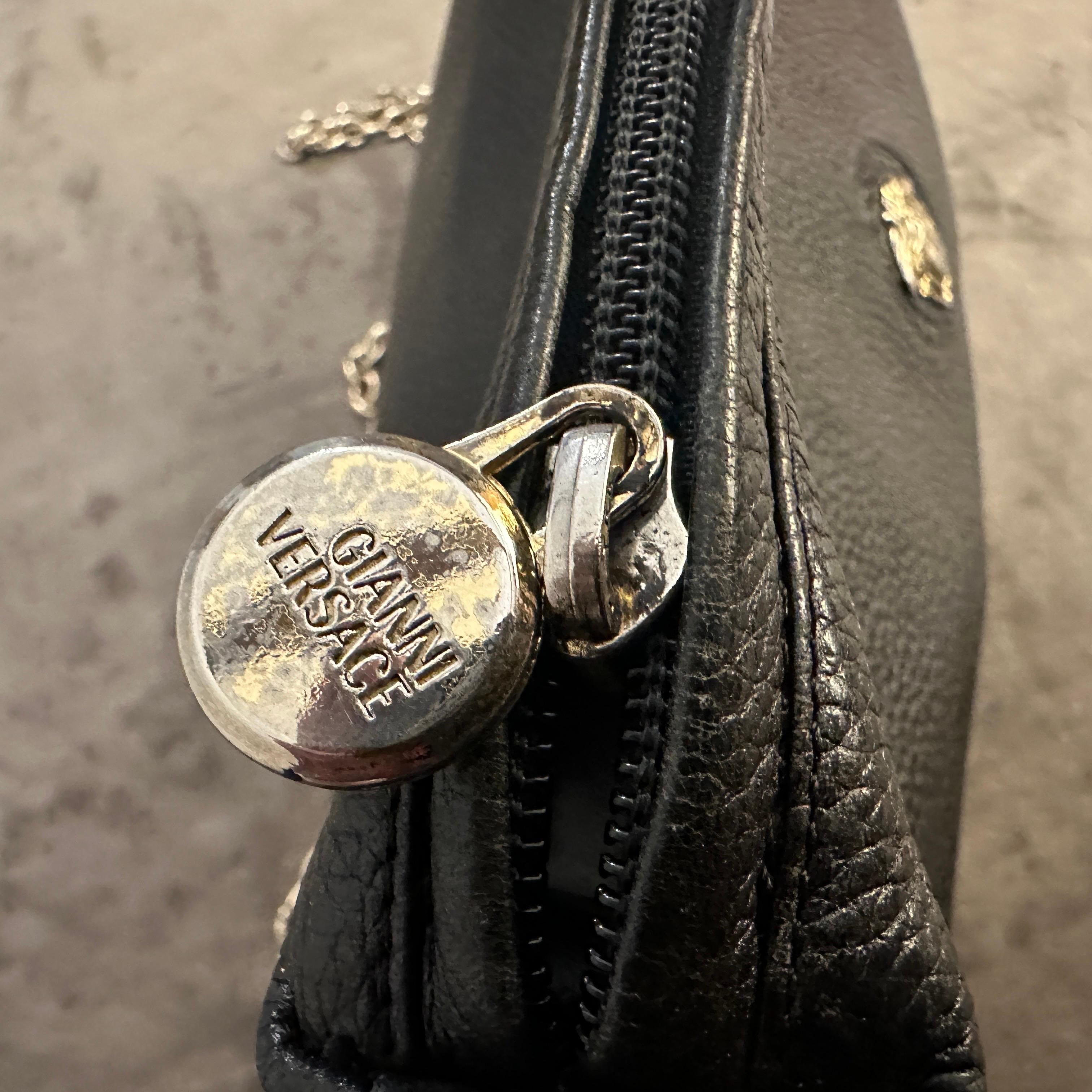 1990s Black Leather Medusa Bag by Gianni Versace For Sale 3