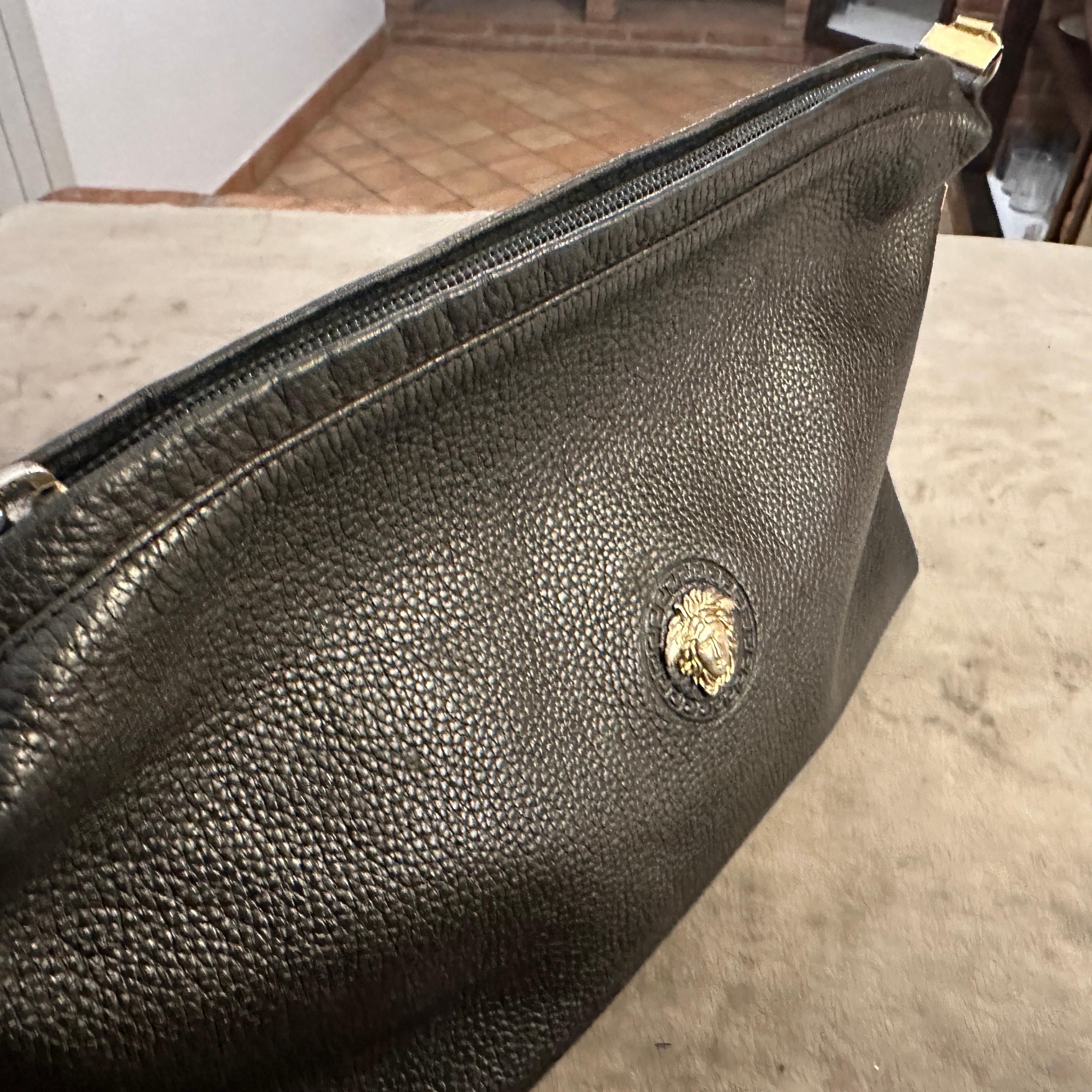 1990s Black Leather Medusa Bag by Gianni Versace For Sale 5