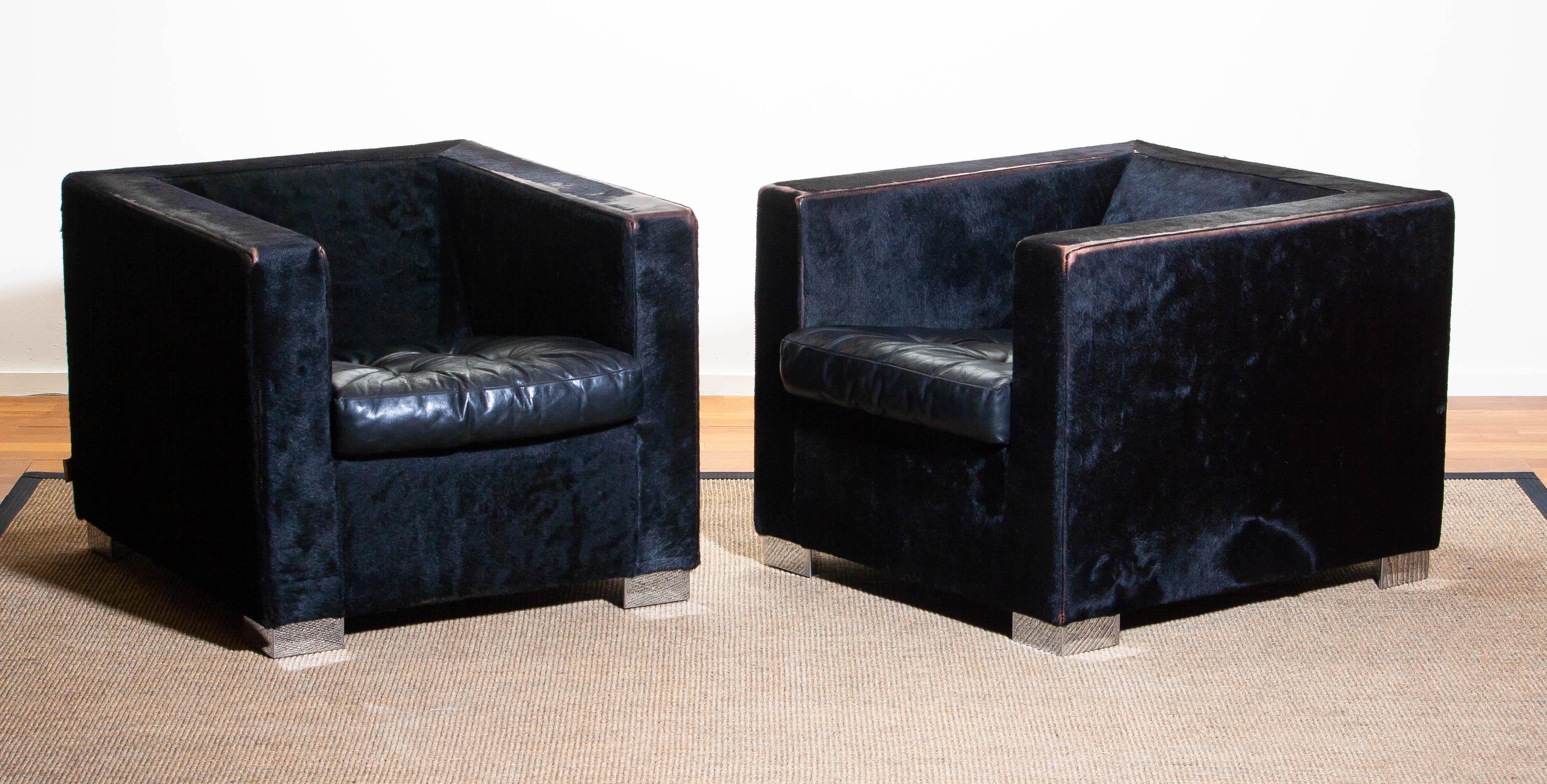 1990s, Black Lounge Chair in Pony and Leather by Rodolfo Dordoni for Minotti 3