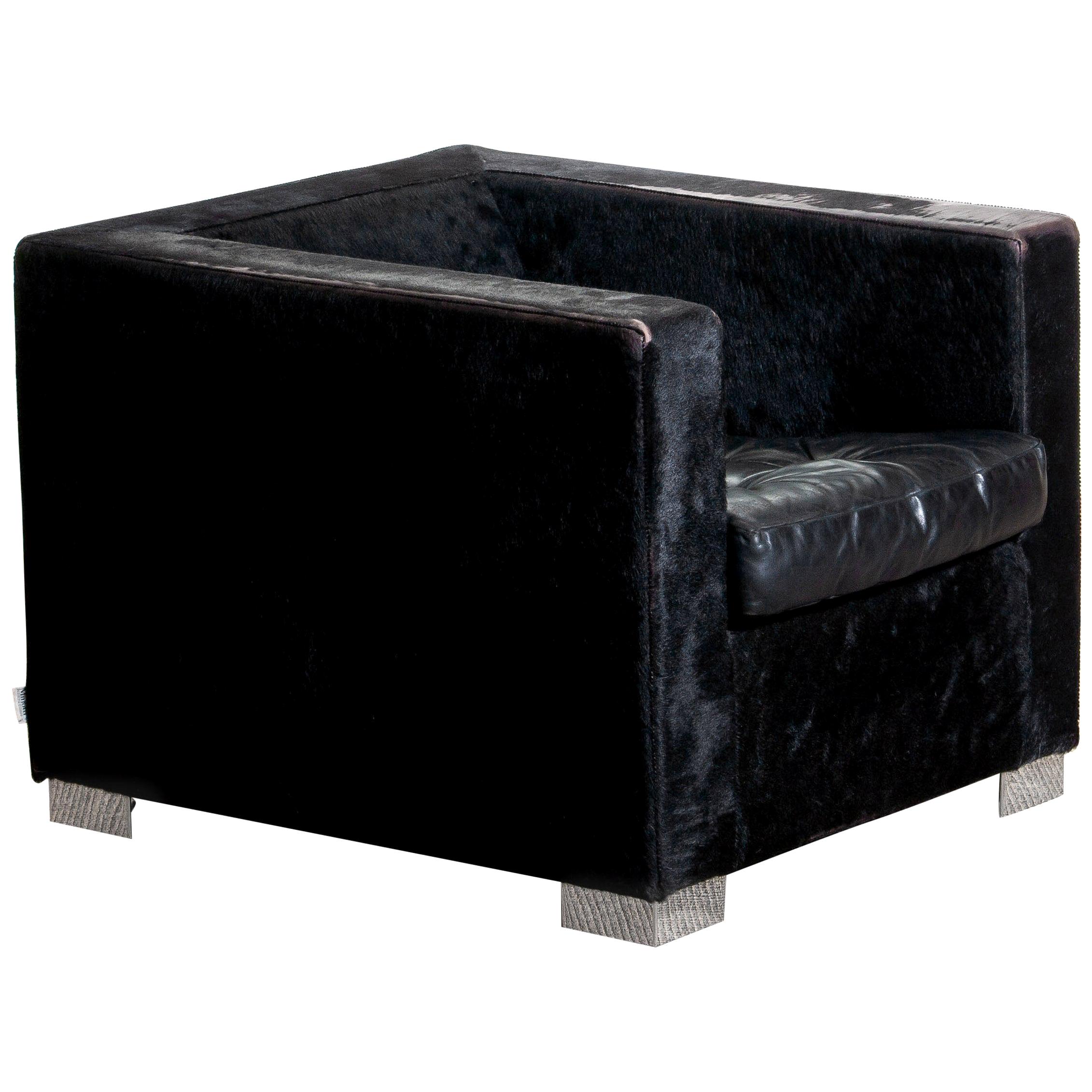 Mid-Century Modern 1990s, Black Lounge Chair in Pony and Leather by Rodolfo Dordoni for Minotti