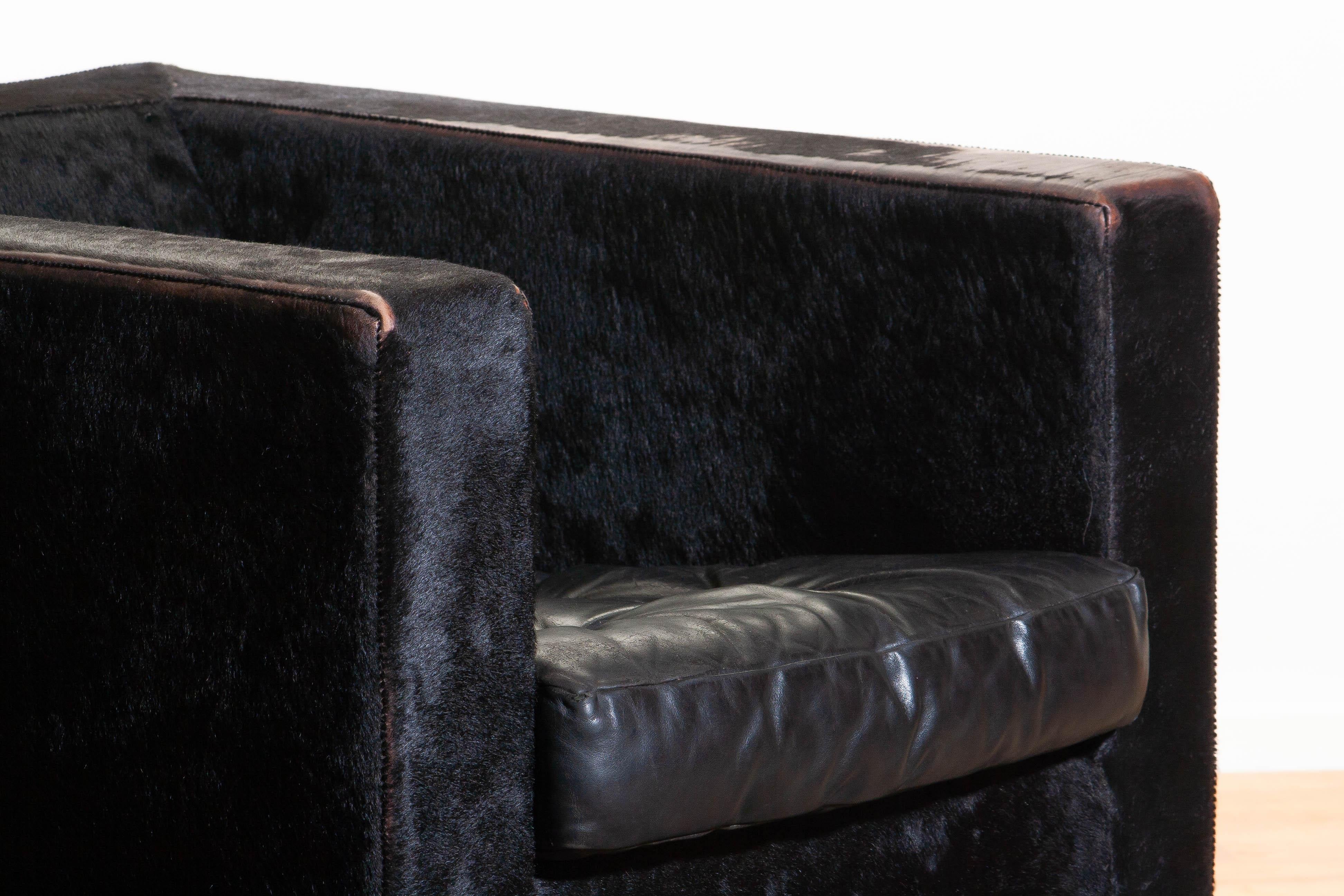 1990s, Black Lounge Chair in Pony and Leather by Rodolfo Dordoni for Minotti 1