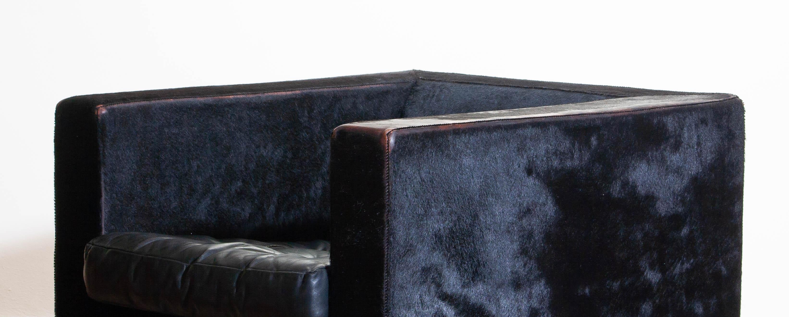 1990s, Black Lounge Chair in Pony and Leather by Rodolfo Dordoni for Minotti 2
