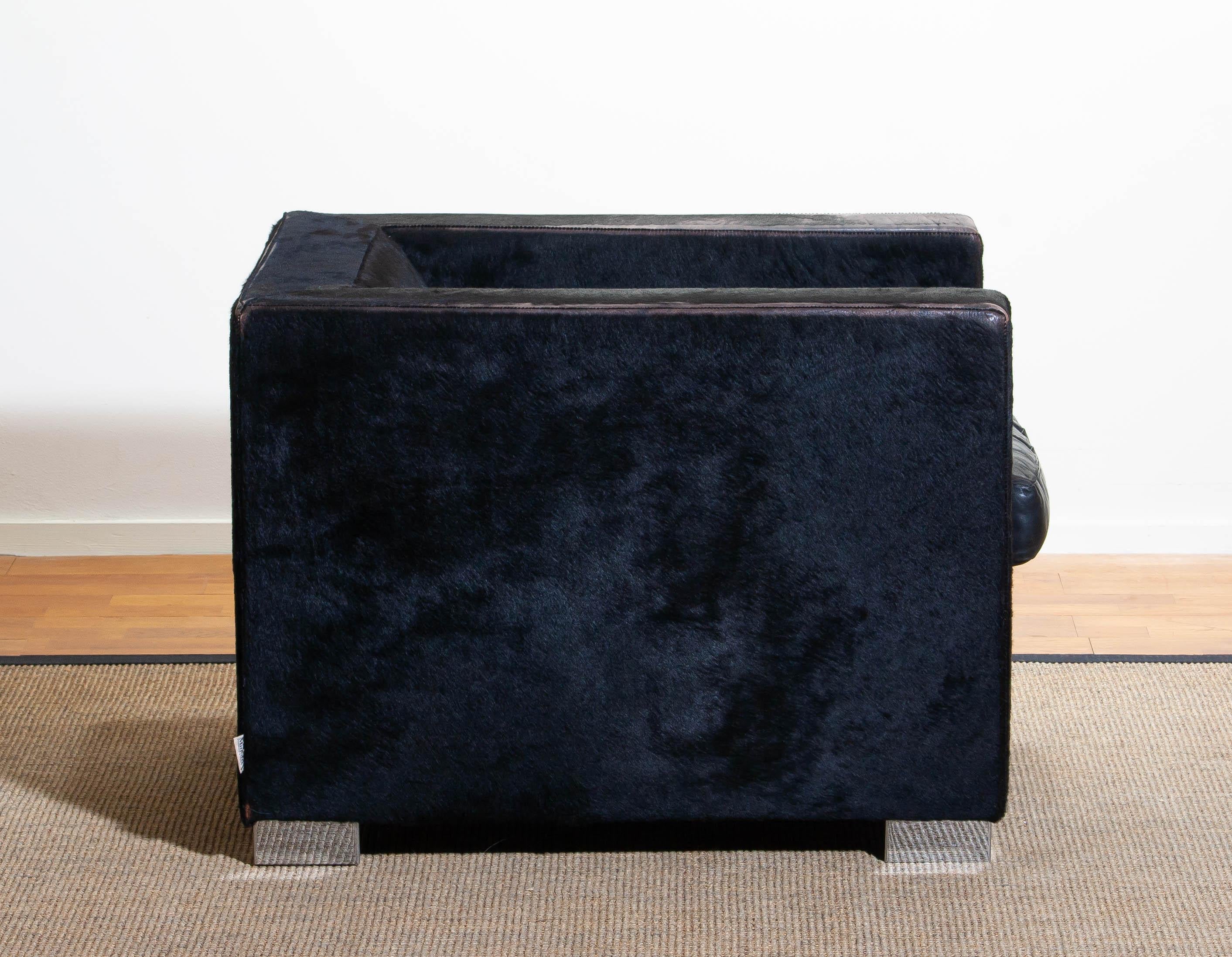 Late 20th Century 1990s, Black Lounge Chair in Pony Coat Leather by Rodolfo Dordoni for Minotti