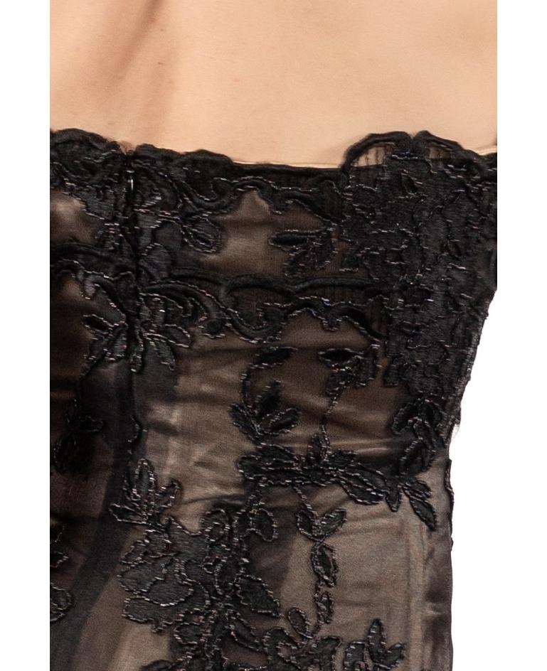 1990S Black Metallic Embroidered Tulle Over Champagne Silk Strapless Gown For Sale 6