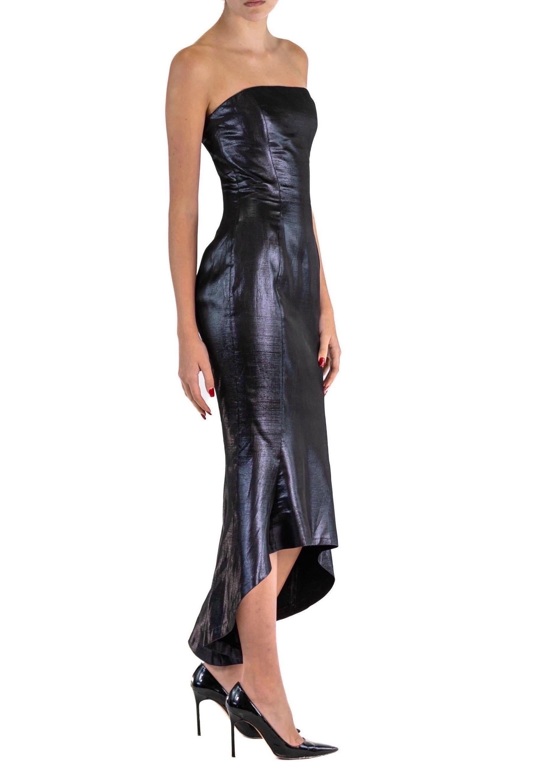 1990S Black Metallic Silk Strapless Gown With Fishtail Hem For Sale 3
