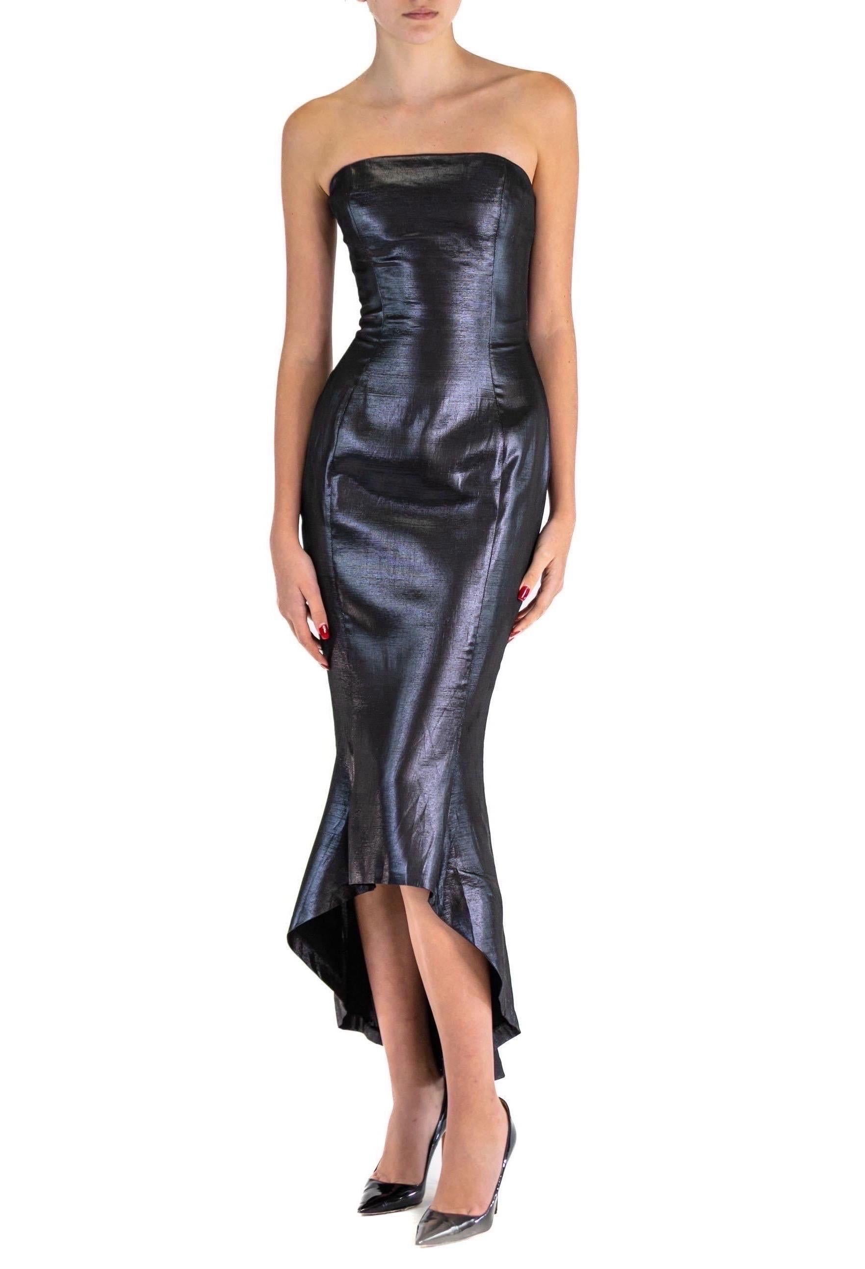 1990S Black Metallic Silk Strapless Gown With Fishtail Hem 4