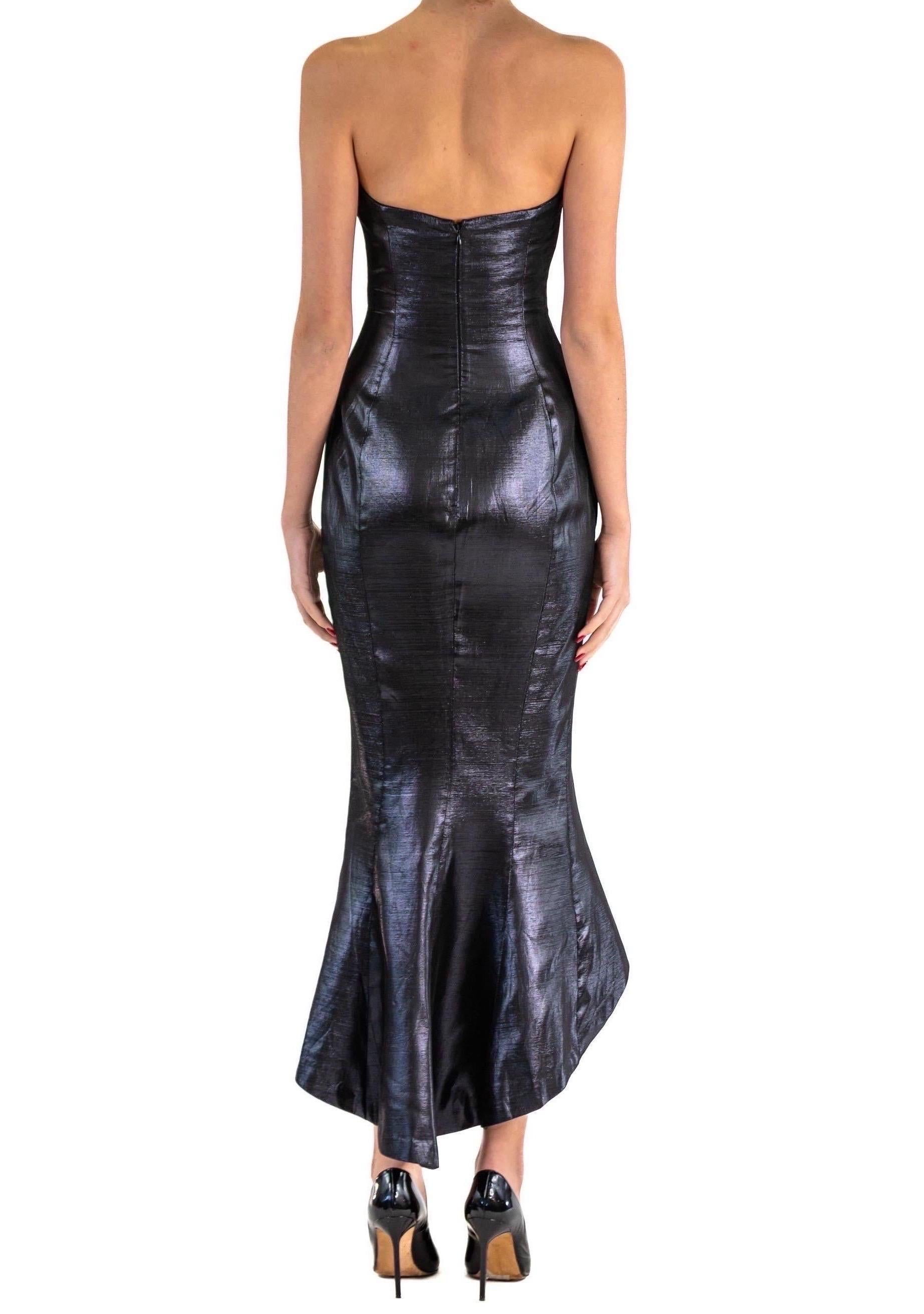 1990S Black Metallic Silk Strapless Gown With Fishtail Hem For Sale 5