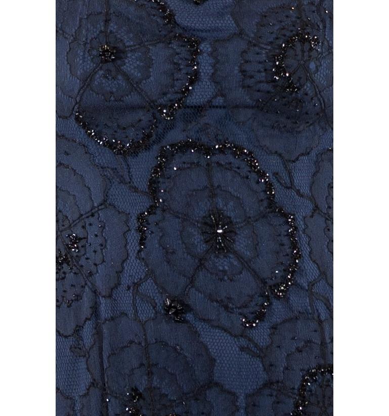 1990S Black & Navy Rayon Silk Beaded Lace Titanic Inspired Gown For Sale 6