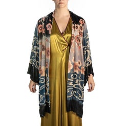 1990S Black & Pink Chinese Rayon Silk Burnout Velvet Robe