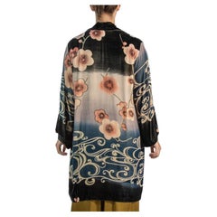 Vintage 1990S Black & Pink Chinese Rayon Silk Burnout Velvet Robe