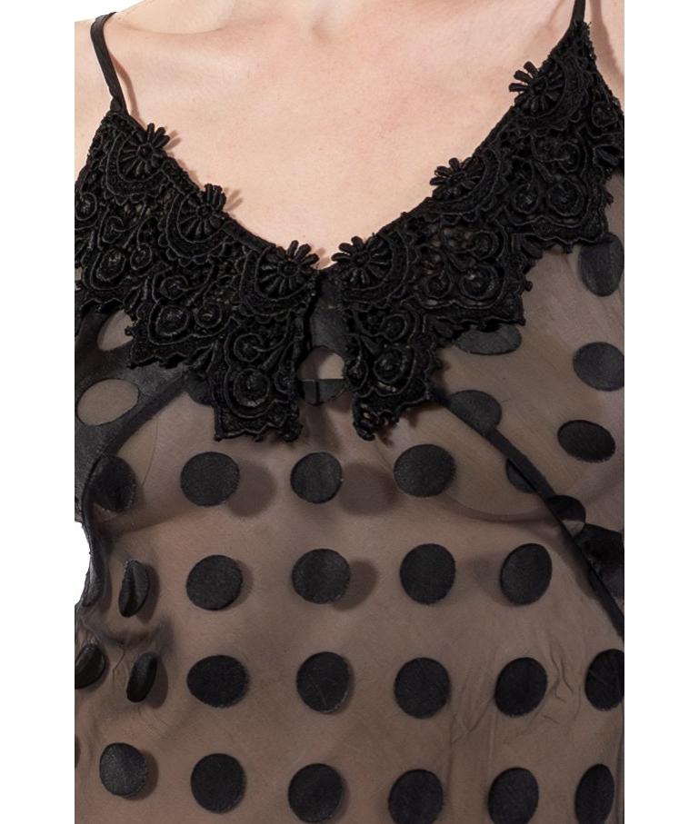 1990S Black Polka Dot Rayon Blend Burnout Chiffon Slip Dress With Lace 7