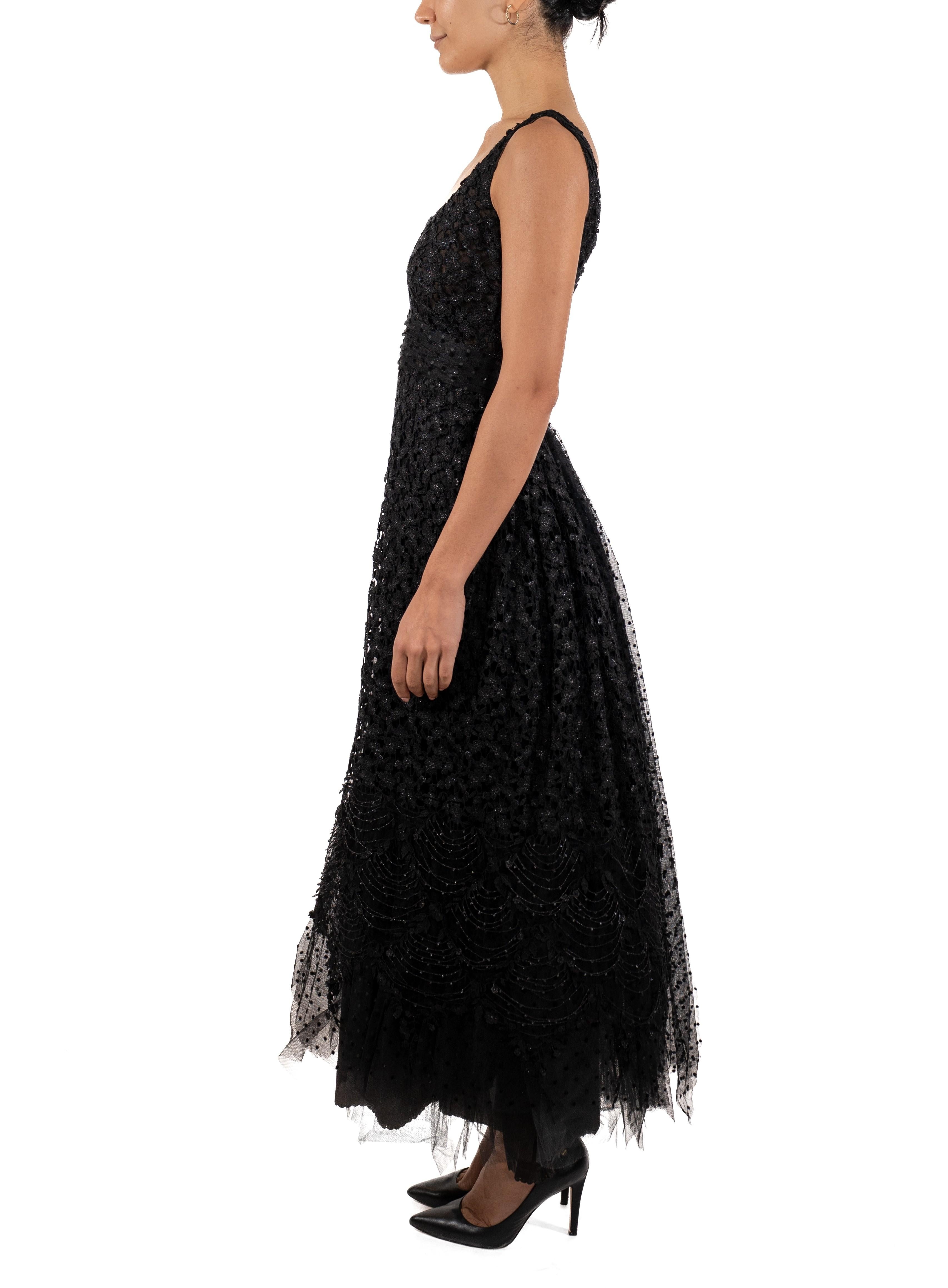 1990S Black Poly/Nylon Lace & Layers Of Tulle Ball Gown In Good Condition For Sale In New York, NY