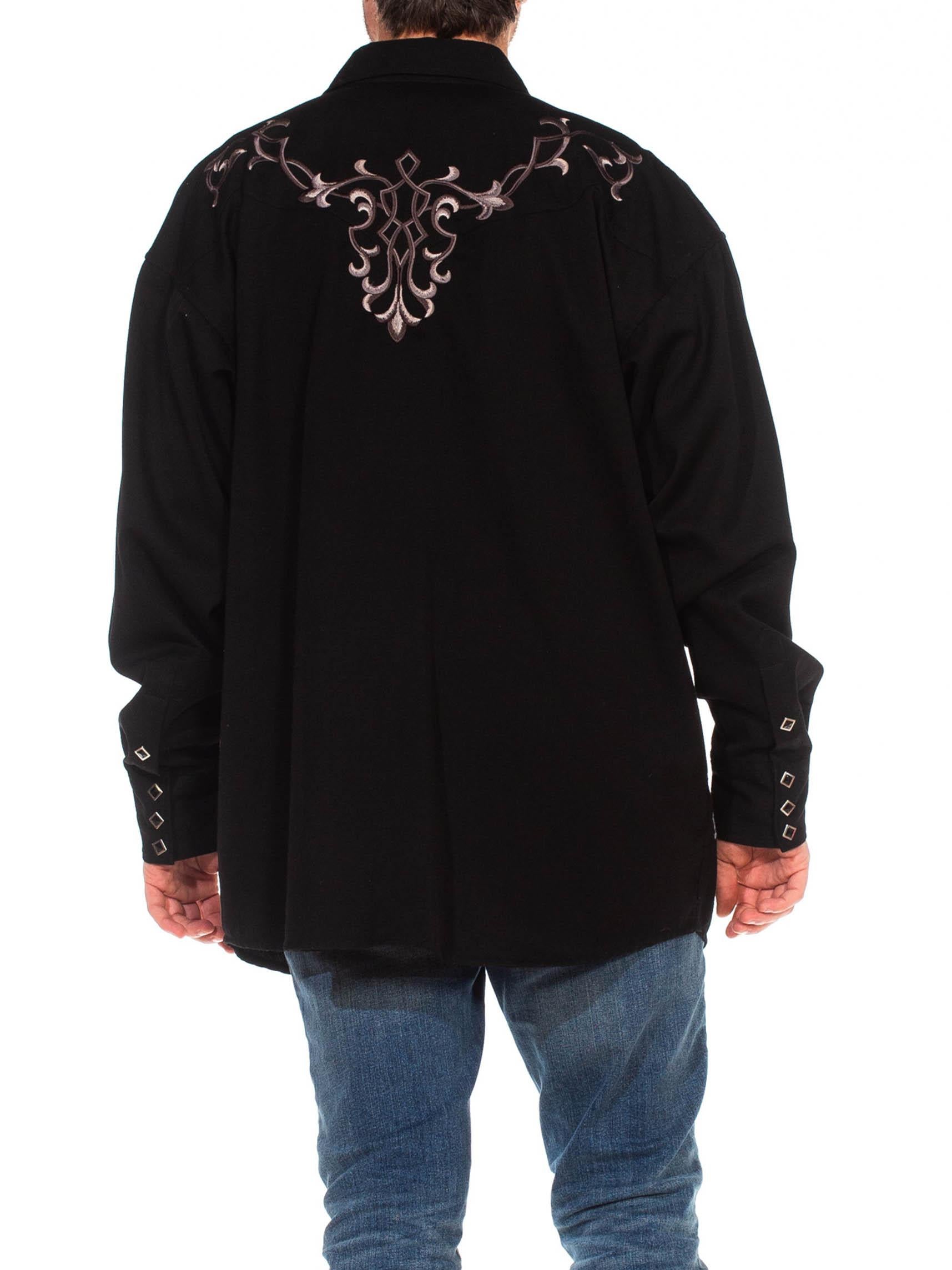 1990S Black Poly/Rayon Embroidered Goth Western Men's Shirt For Sale 3