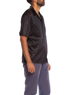 1990S Black Polyester On Tiger Print Men's Shirt