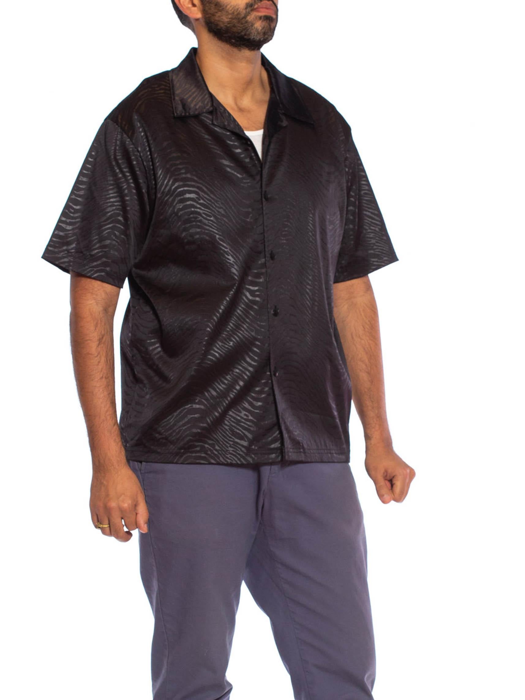 1990S Black Polyester On Tiger Print Men's Shirt 2