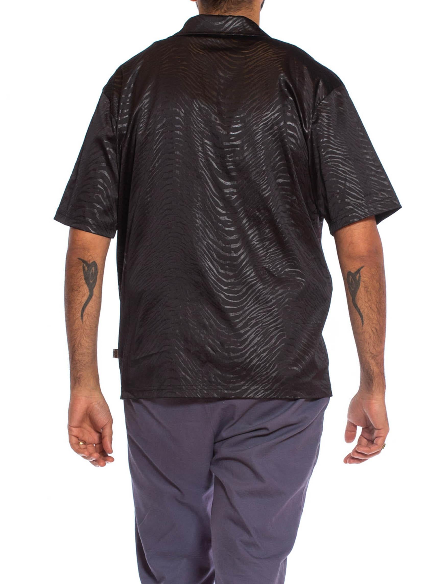 1990S Black Polyester On Tiger Print Men's Shirt 3