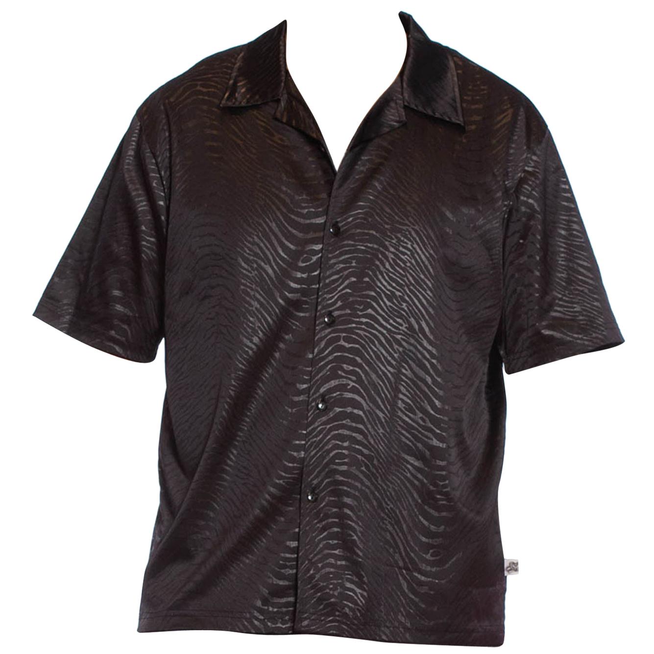 1990S Black Polyester On Tiger Print Men's Shirt