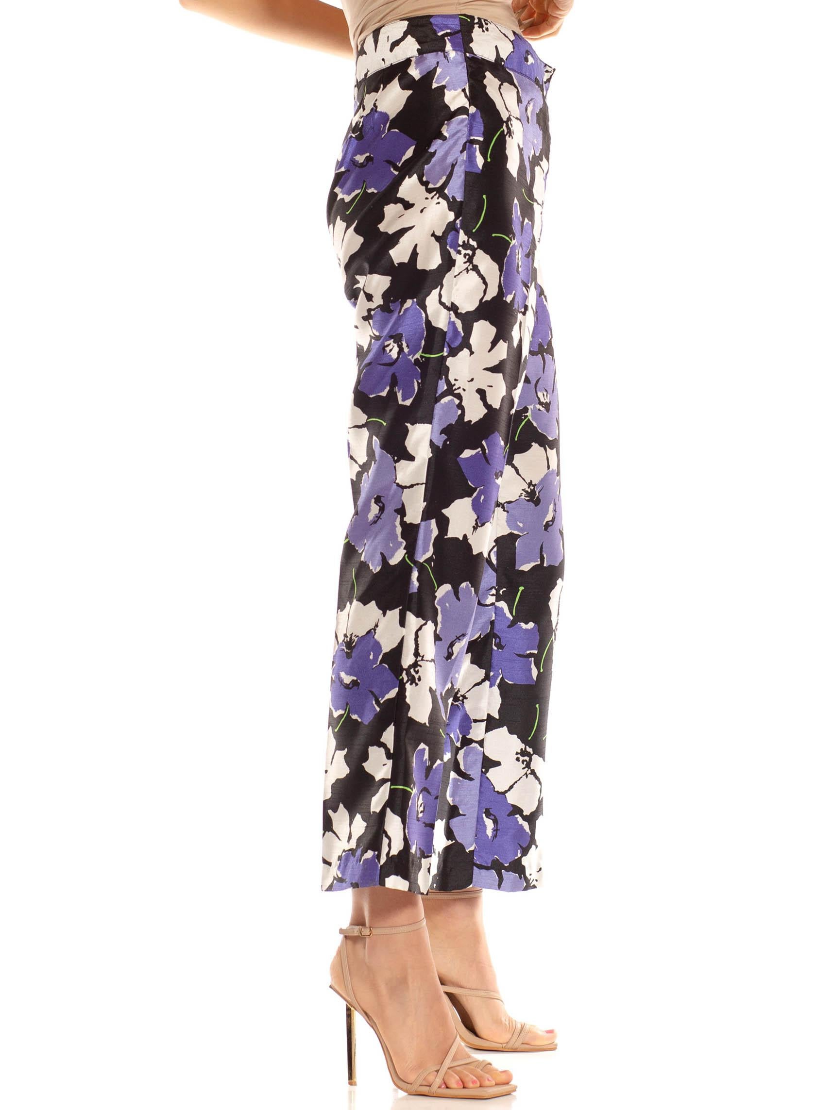 Brand: Giorgio Fiorlini  1990S Black & Purple Polyester Pop Art Floral Print Pants 