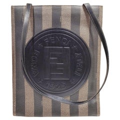 1990s Black PVC Pequin Striped Pattern Shoulder Bag by Fendi Rome