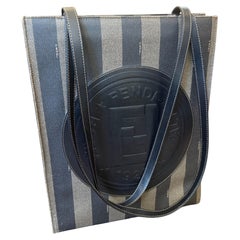 1990s Black PVC Pequin Striped Pattern Shoulder Bag by Fendi Rome