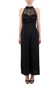 1990S Black Rayon & Lace Jumpsuit