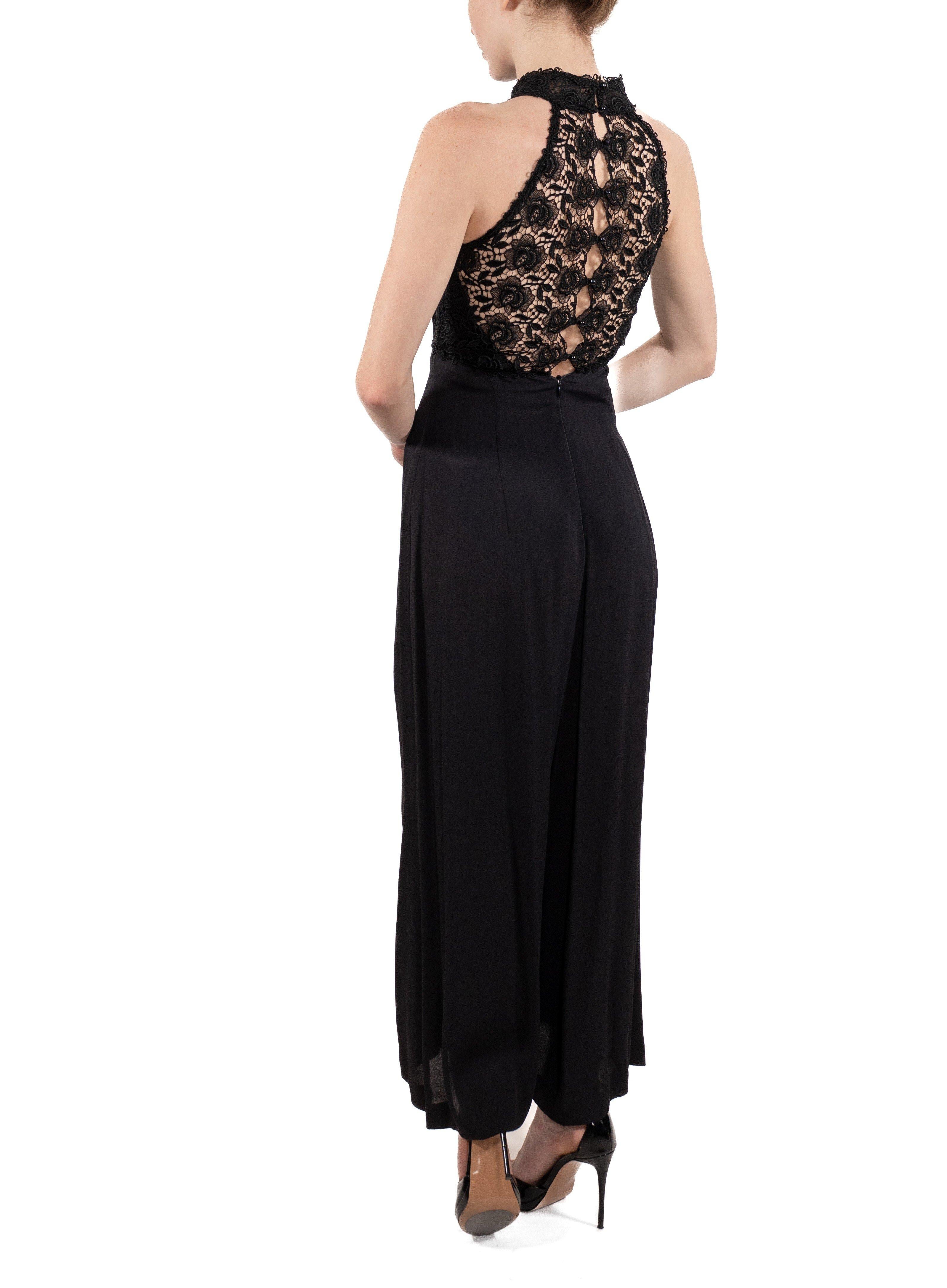 1990S Schwarzer Viskose- und Spitzen-Overall Damen im Angebot