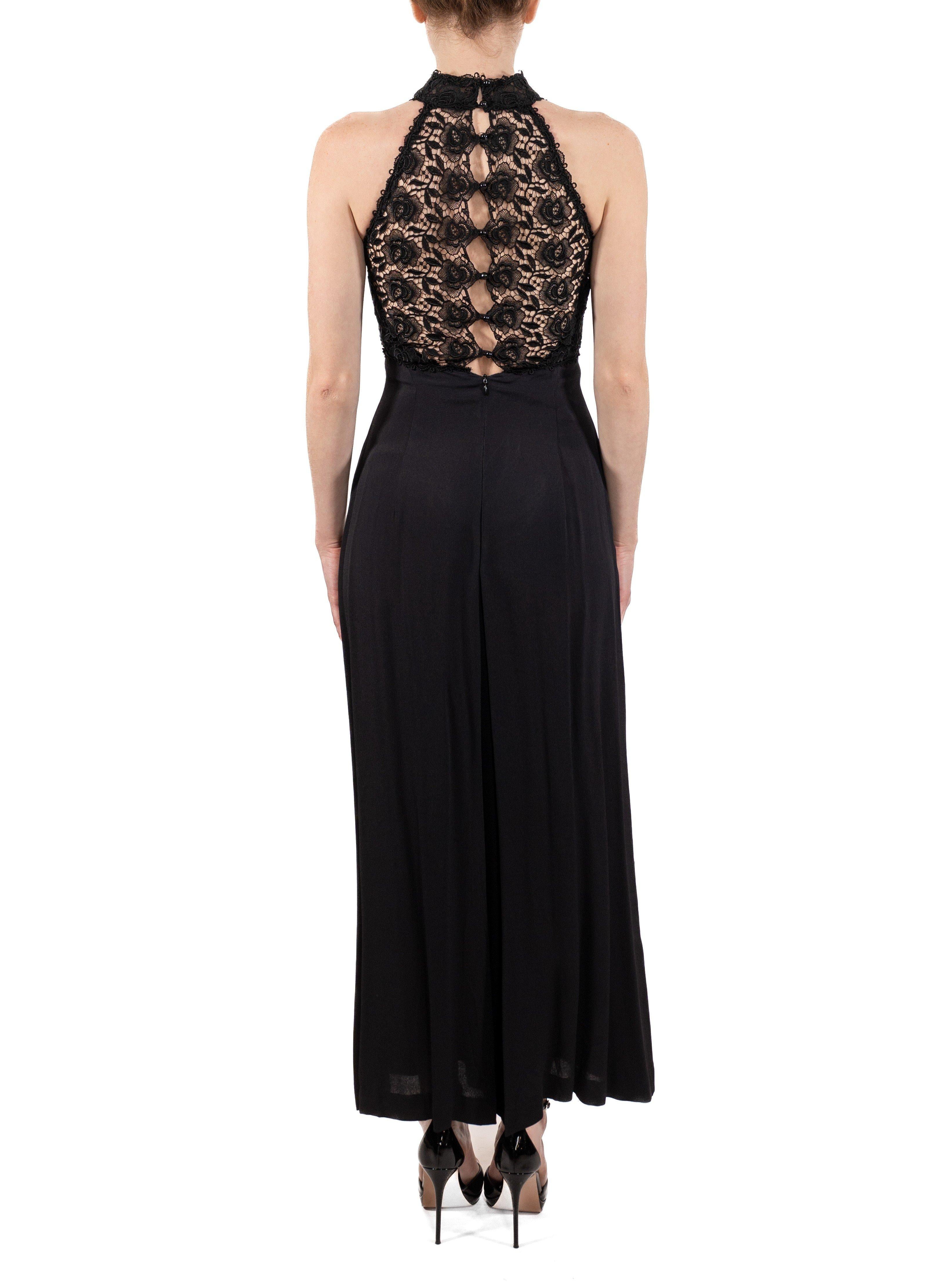 1990S Schwarzer Viskose- und Spitzen-Overall im Angebot 1