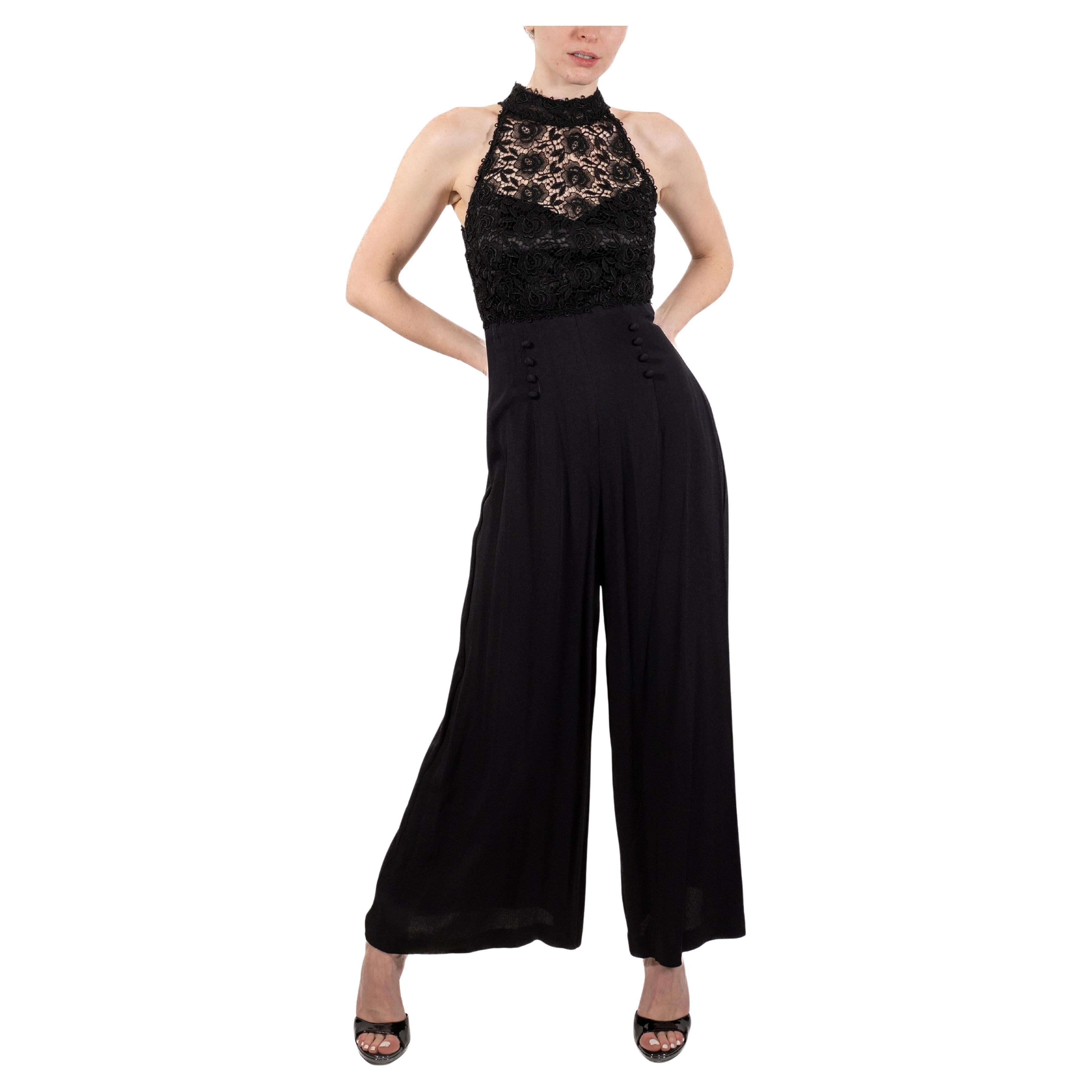 1990S Schwarzer Viskose- und Spitzen-Overall im Angebot