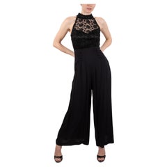 1990S Black Rayon & Lace Jumpsuit