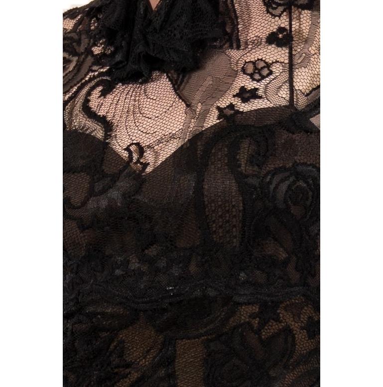 1990S Black Rayon & Nylon Lace Long Sleeved Gothic Gown Lined In Silk For Sale 6