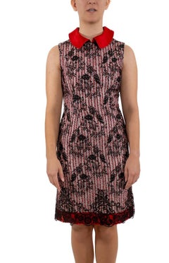 1990S Black & Red Chantilly Lace Over Wool Dress With Silk Collar