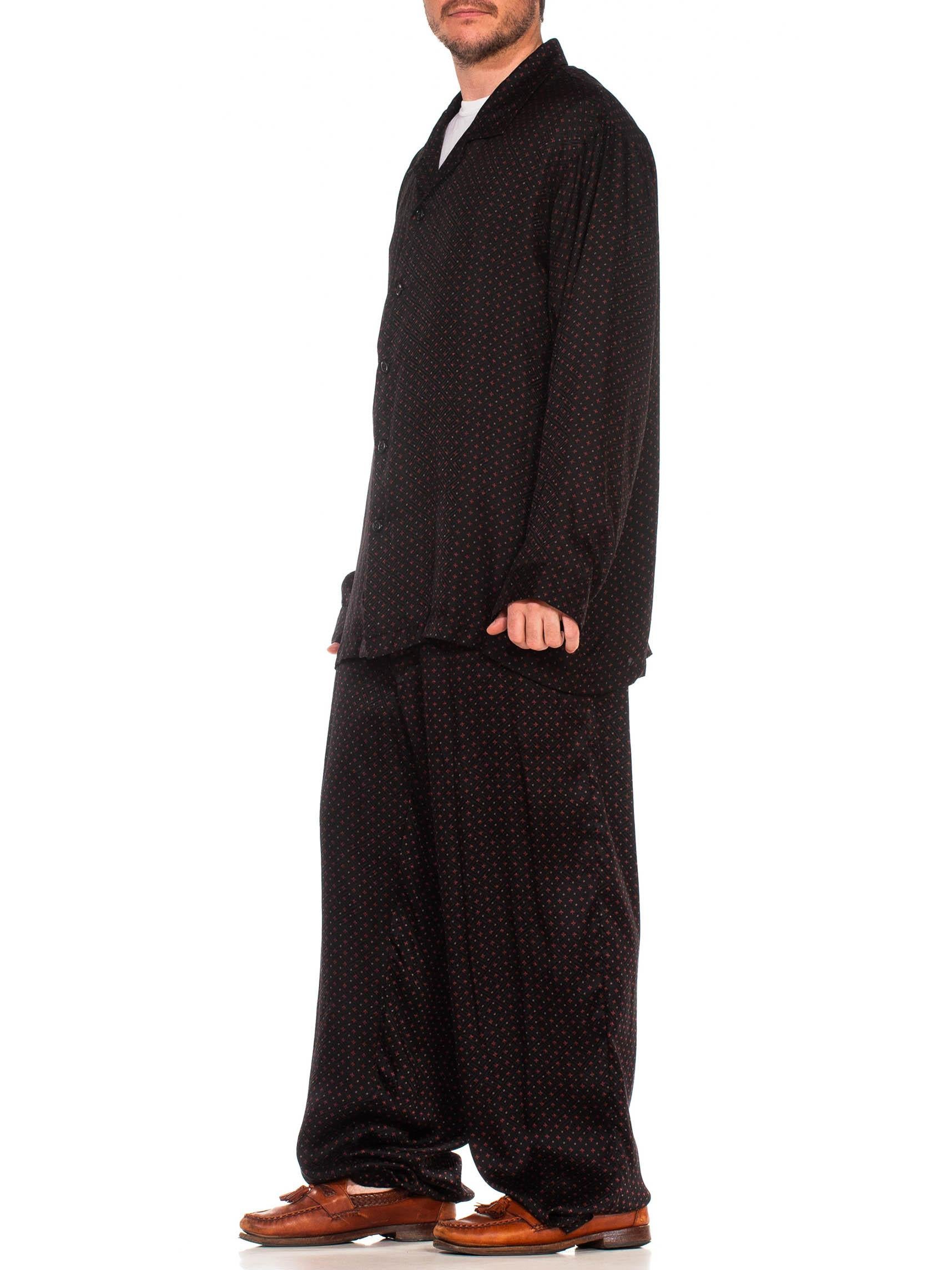 1990S Black & Red Silk Jacquard Men's Pajamas 5