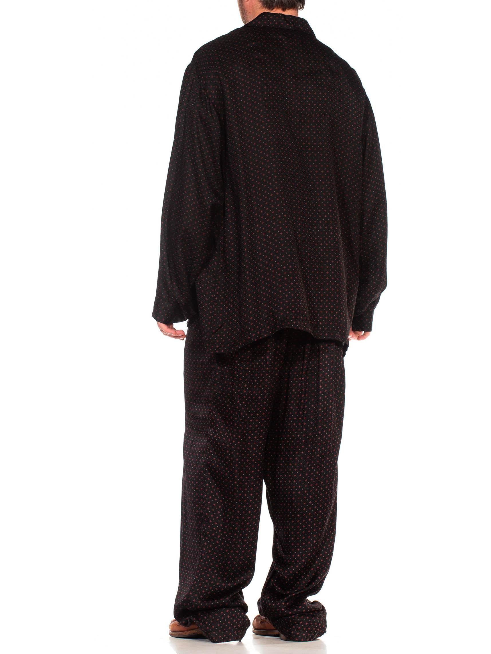 1990S Black & Red Silk Jacquard Men's Pajamas 2