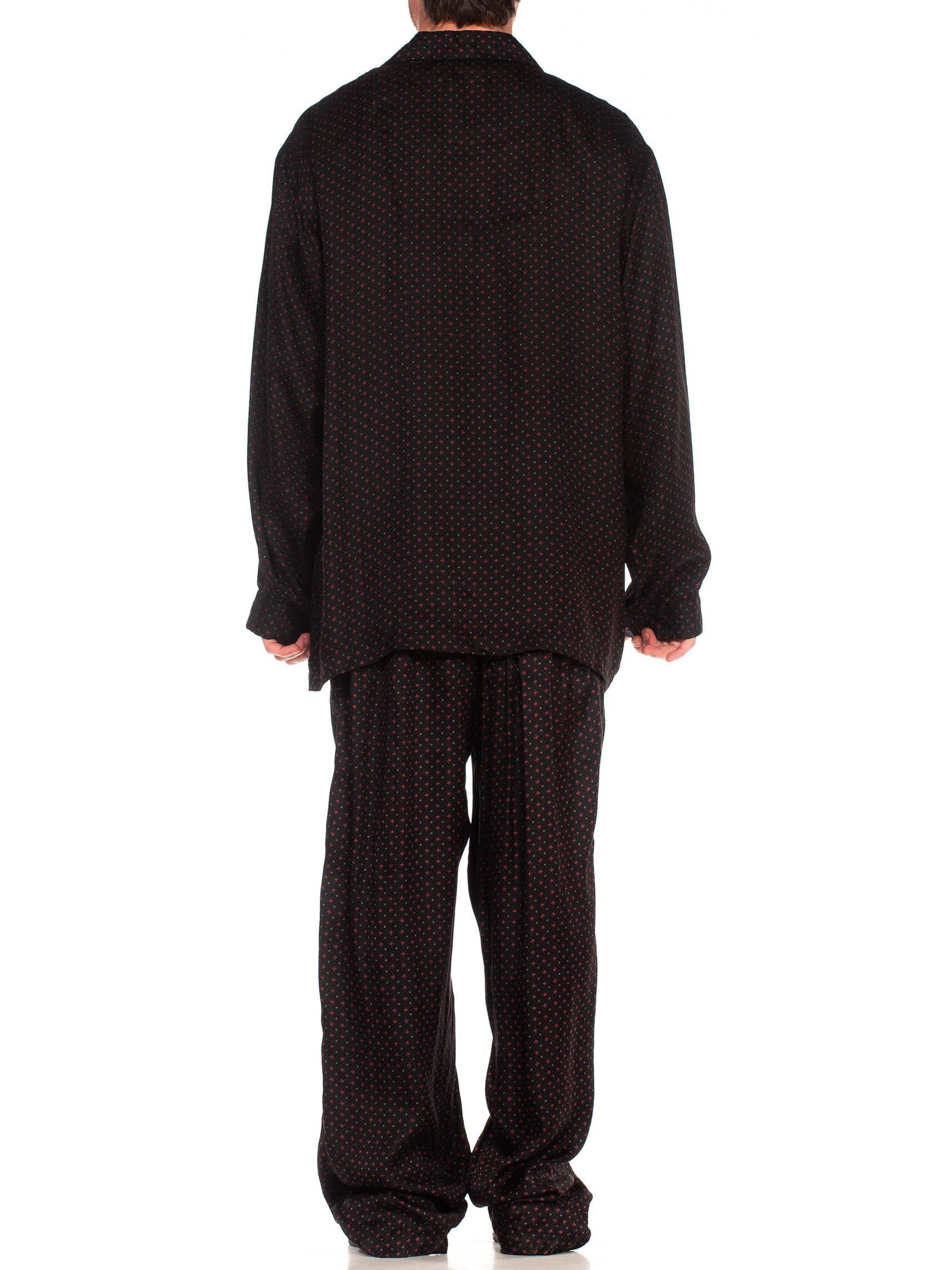 1990S Black & Red Silk Jacquard Men's Pajamas 3