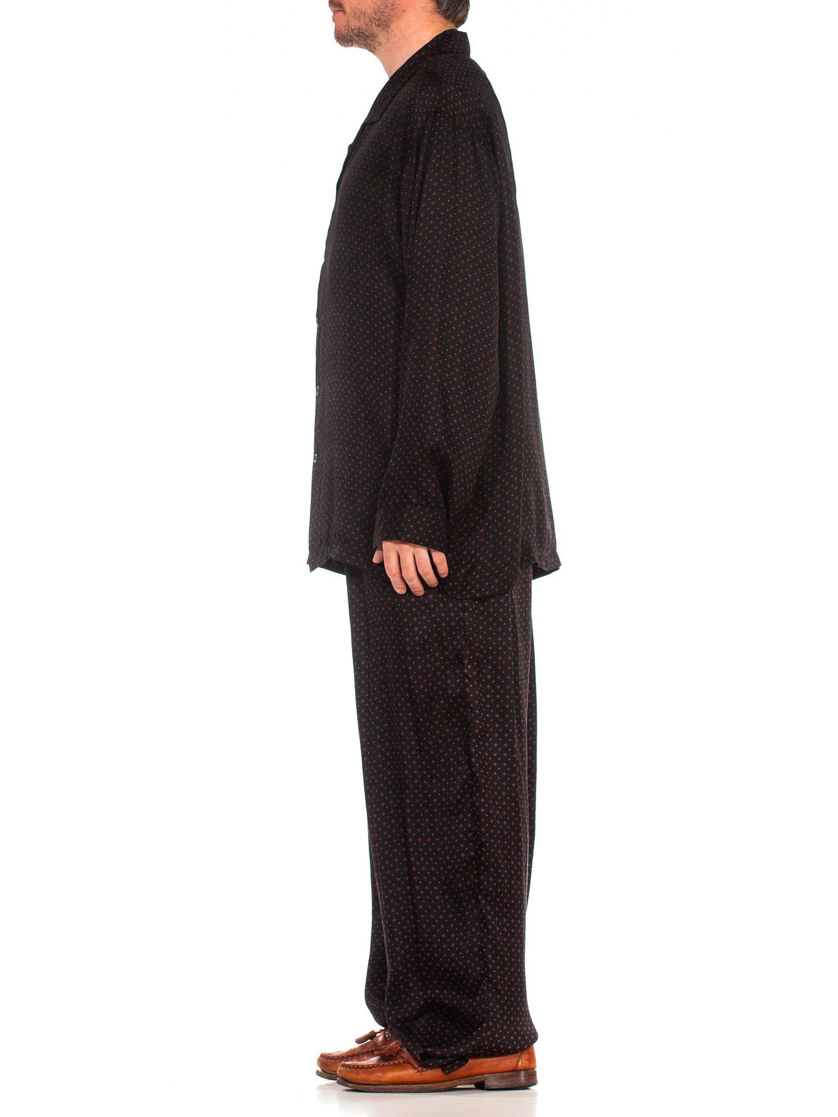 1990S Black & Red Silk Jacquard Men's Pajamas 4