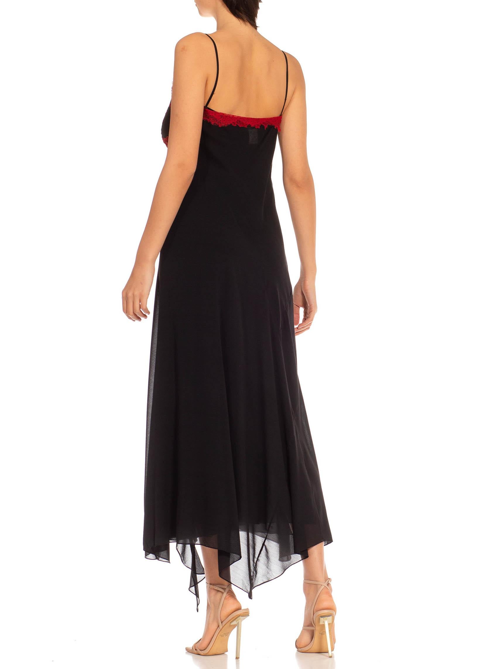 1990S Black & Red Silk Lace Trim Appliqué Bias Cut Slip Dress For Sale 5