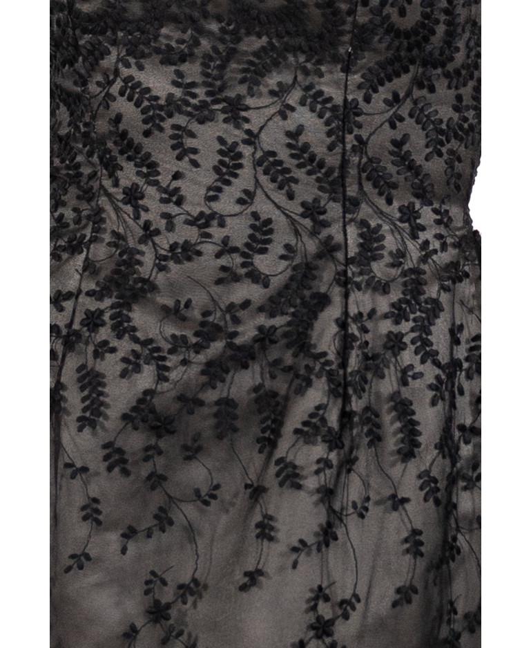 1990S Black Semi-Sheer Embroidered Lace Ball Gown With Slight Train For Sale 6