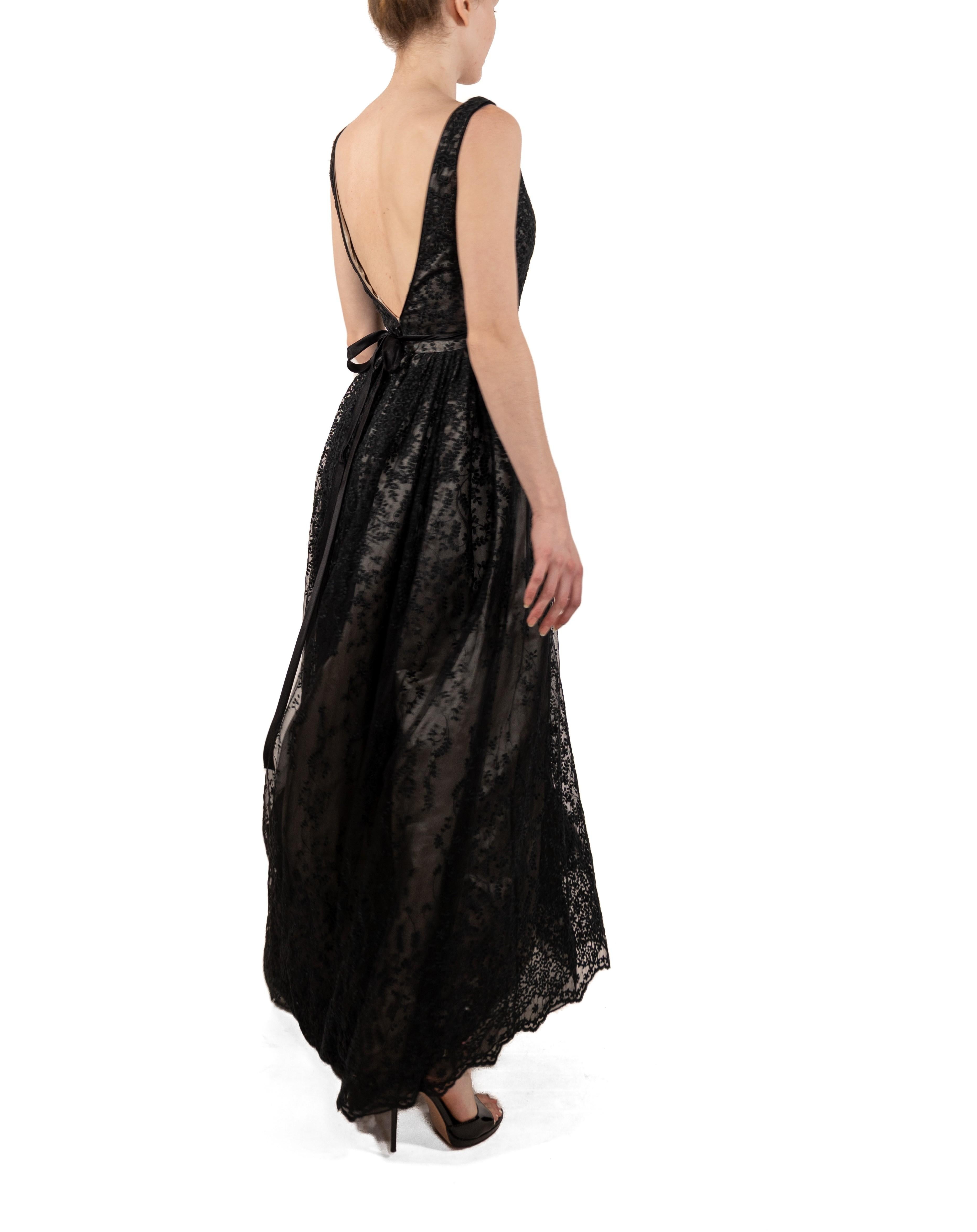 1990S Black Semi-Sheer Embroidered Lace Ball Gown With Slight Train For Sale 1